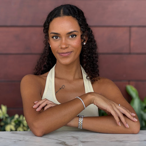 Model wearing the Eternity Parure by Lea Fine Jewelry